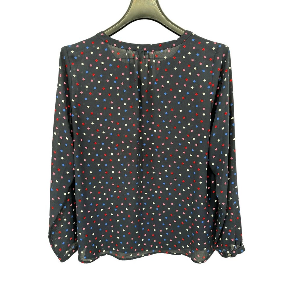 Talbots Women's Polka Dot Blouse L Long Sleeve USA Red White Blue Peasant - Picture 4 of 6
